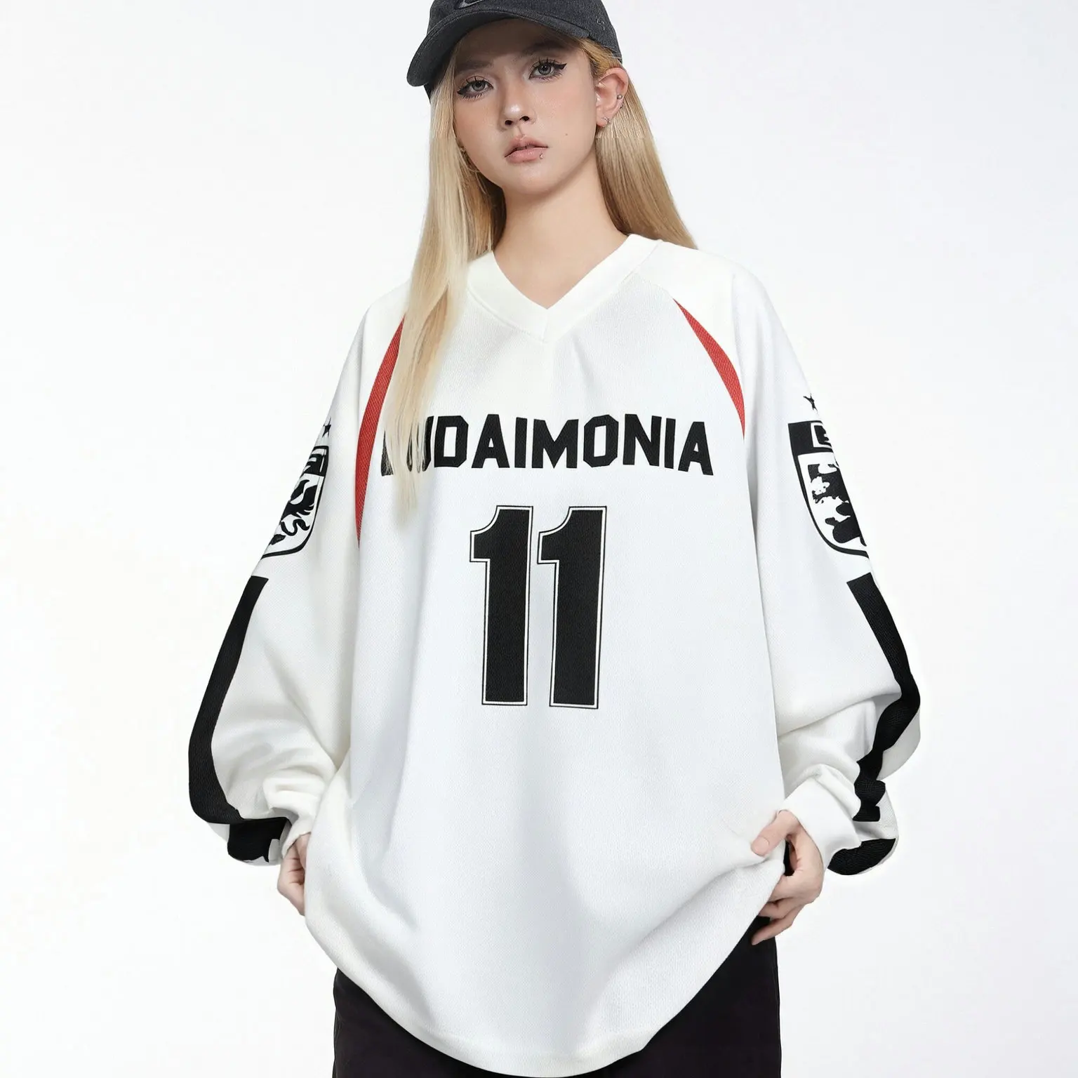 2025 Popular in Europe And America Double-layer mesh splicing long sleeves men's and  women's loose long sleeve T-shirt