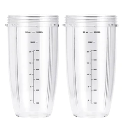 2 Pack Blender Cups for Nutribullet Juice Cup 32oz Replacement Cup for NutriBullet 600W /900W Blender Replacement Parts