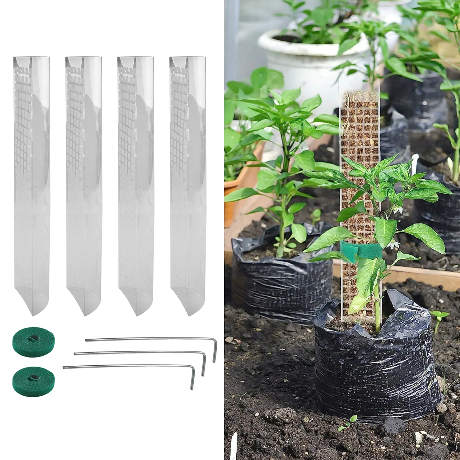 植物用モス棒と釘、植物支柱、クライミング植物のサポートに最適、ファスナー付き、庭、バルコニー、屋内、屋外のクライミング植物用