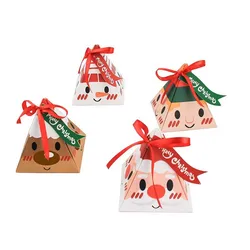 24PCS  new design hotly sold small Christmas triangle paper candy gift packing box with tag and ribbon