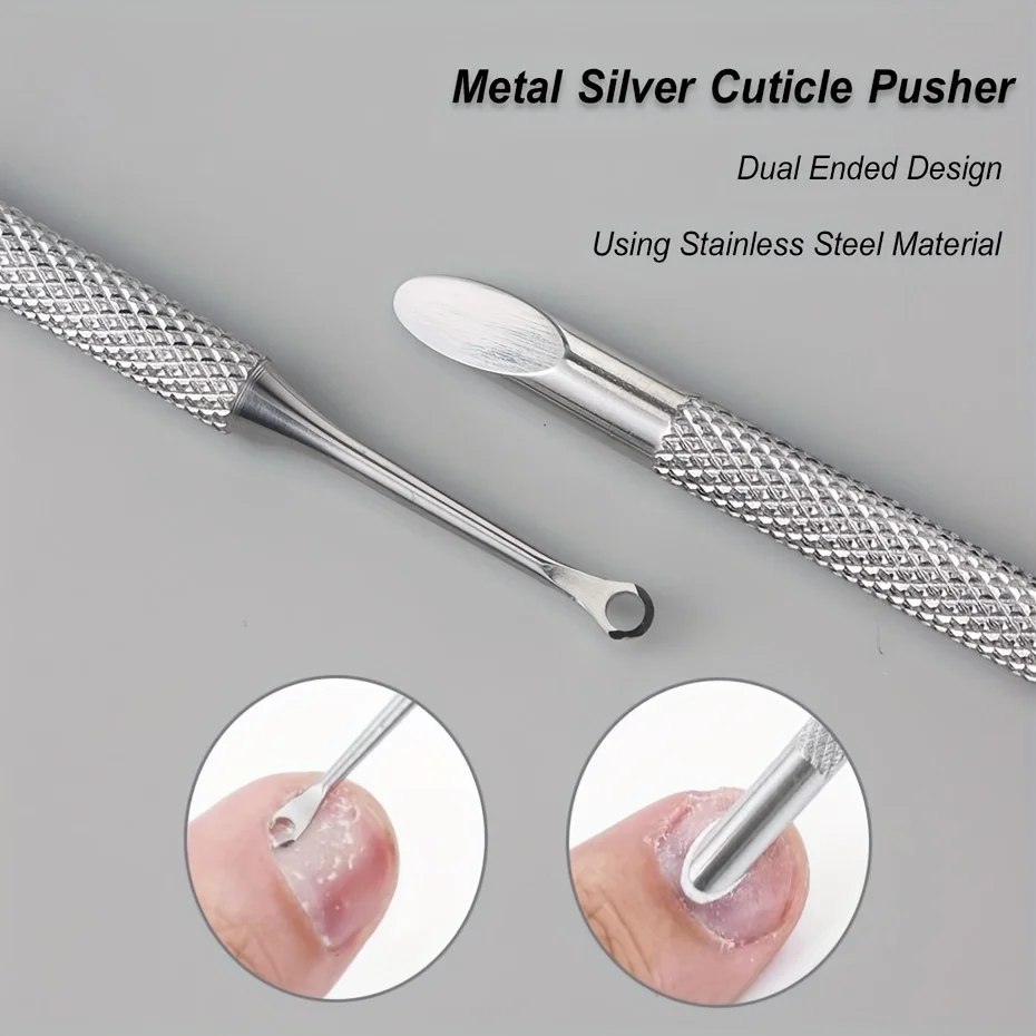 1/2 pezzi spingipelle per unghie a doppia estremità in acciaio inossidabile con strumento per salone di pedicure manicure smussato circolare, strumento per unghie professionale essenziale