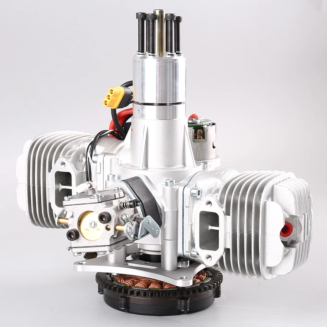 Start with a generator, the twin-cylinder aircraft engine 120cc starts with one click, and it has its own power generation.