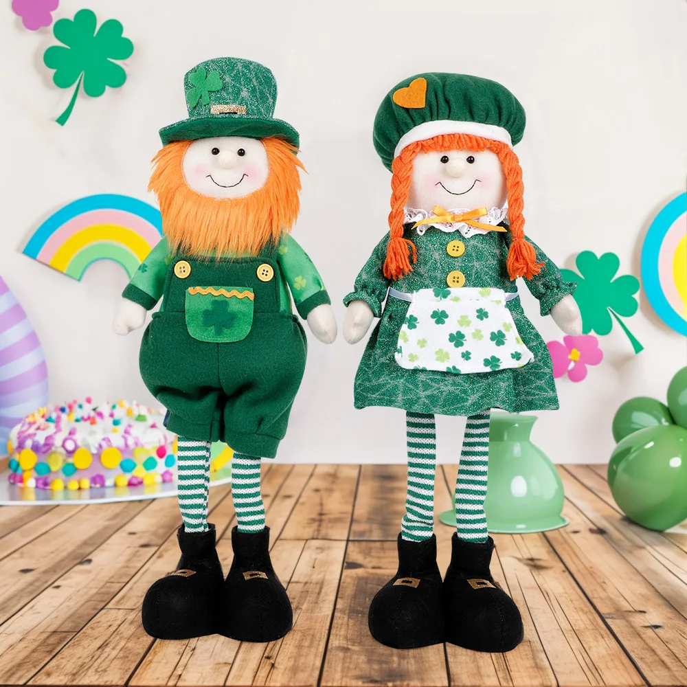 Irish Festival Decorations Shamrock Plushie Doll St. Patrick's Day Rudolf Boy and Girl Statue Home Desktop Ornament Gift