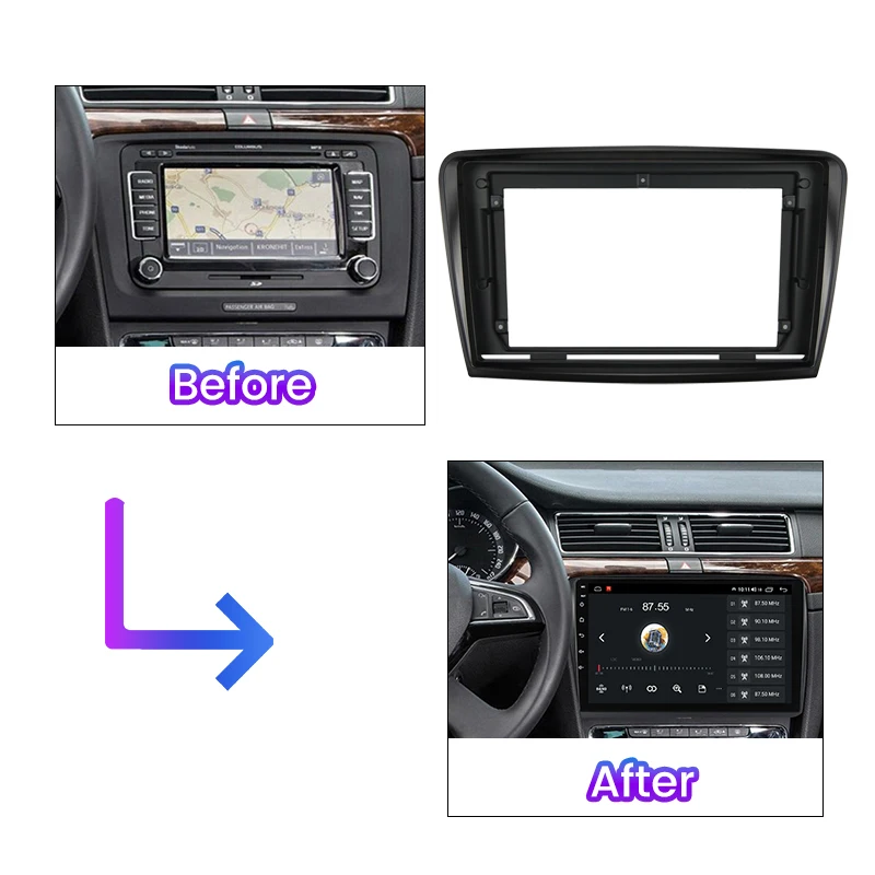 MEKEDE Car Radio Frame For Skoda Superb 2008 2009-2015 Bezel Frame Mounting Panel Frame Cable Canbus Protocol Box Harness Fascia