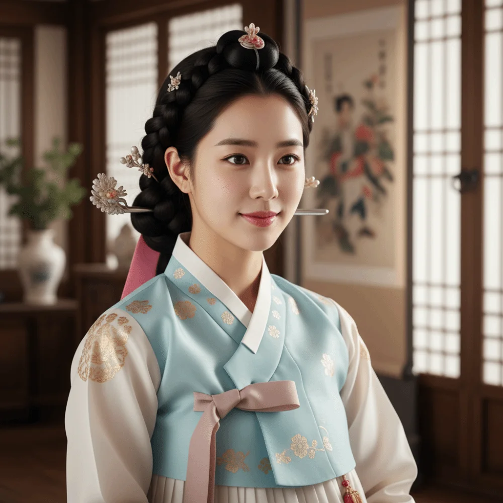 Retro Flower Korean Headband Traditional Court Korean Hanbok Hairband Headdress Ribbon Stage Dance Costume Girl