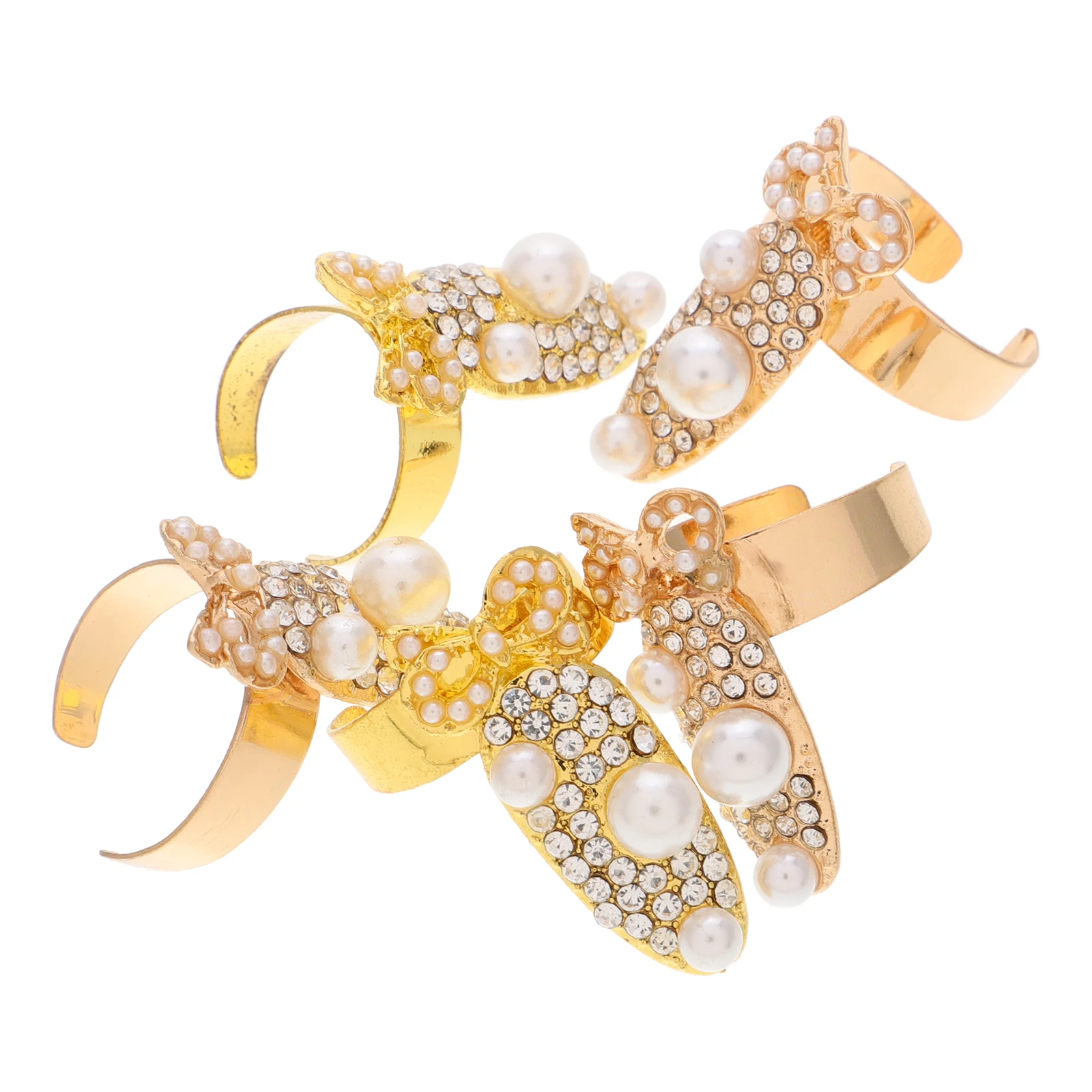 

5Pcs Bowknot Golden Zinc Alloy Rhinestone Inlaid 28x15mm Punk Women Nail Decor Hollow Women Nail Decor Jewelry Gift