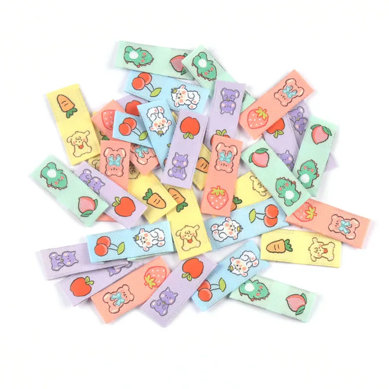 50Pcs Colorful Mixed Animal Fruit Embroidery Colth Labels Kid Garment Washable Care Tags Sewing Accessories Crafts DIY Supplies