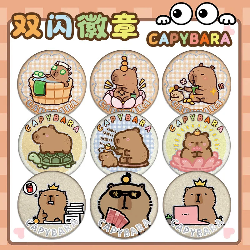 58MM Cute Cartoon Capybara Peripheral Badge Bag Ornament Brooch Decoration Pin Jewelry Accessory Gift Collection Animal Keychain