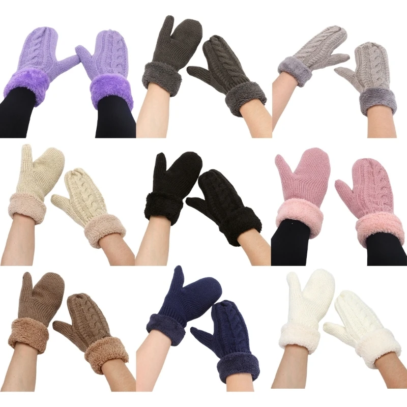 Fleece Lining Mittens Knitted Gloves for Women Winter Sport Activity Handwear Dropship