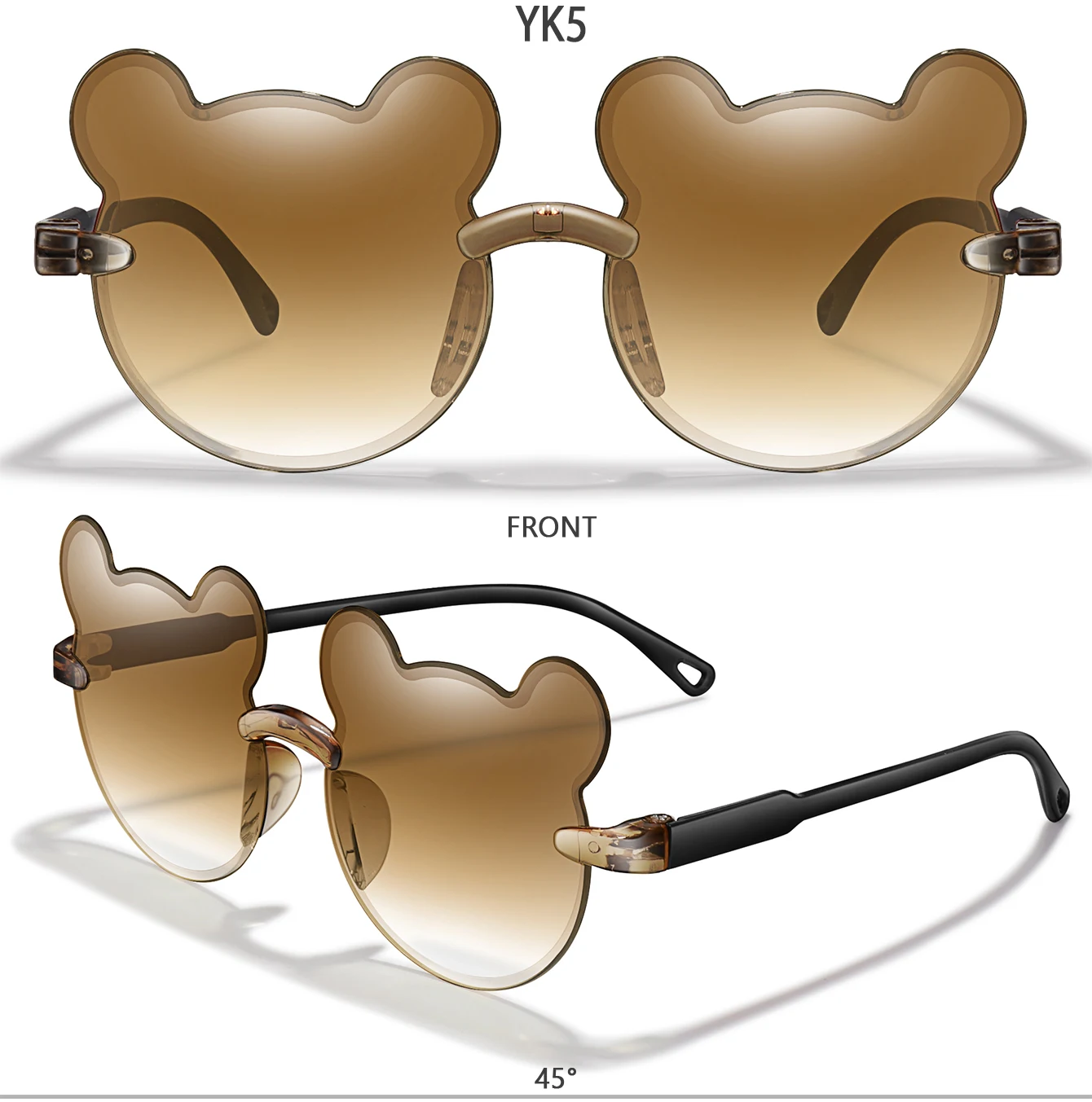 Mode Cartoon Bär 3-8 Kinder Rahmenlose Sonnenbrille Gradienten Kinder Sonnenbrille Anti-Uv Strand Reise Sonnenschirm Foto Requisiten – Detail 8