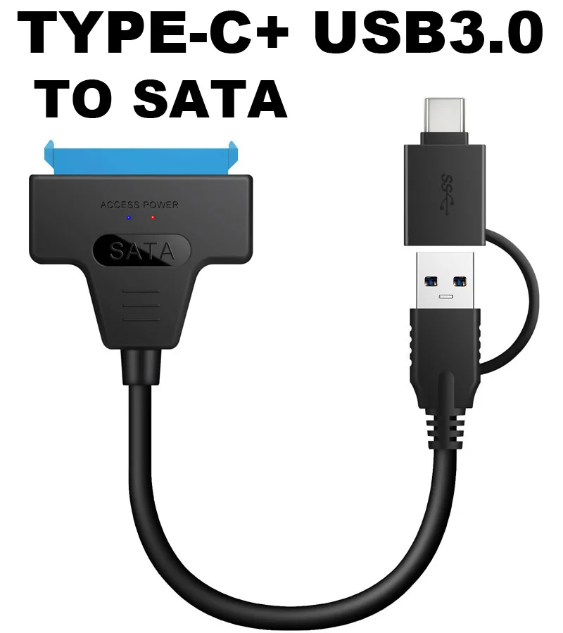 USB 3.0 TYPE-C 3.1 TO SATA Adapter 6 Gbps 2.0 2.5 External HDD SSD Hard Drive 7+15/22 Pin III Cable For PC Phone Laptop+Dc Power