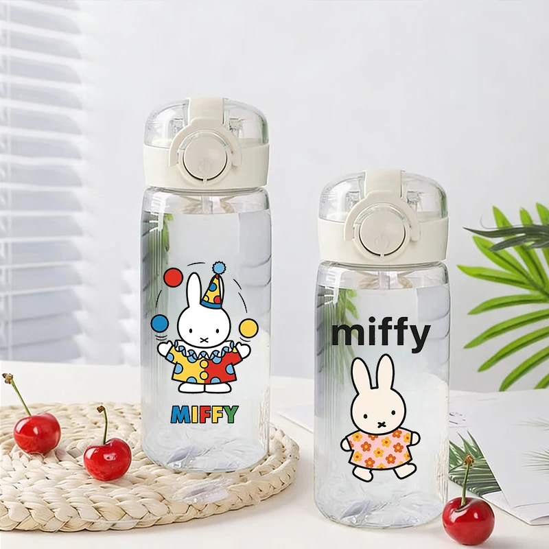 

400ml Miffys Water Cup Girl Boy Cartoon Straw Cups Children Kawaii Water Bottles Outdoor Portable Plastic Drinking Bottles Gift
