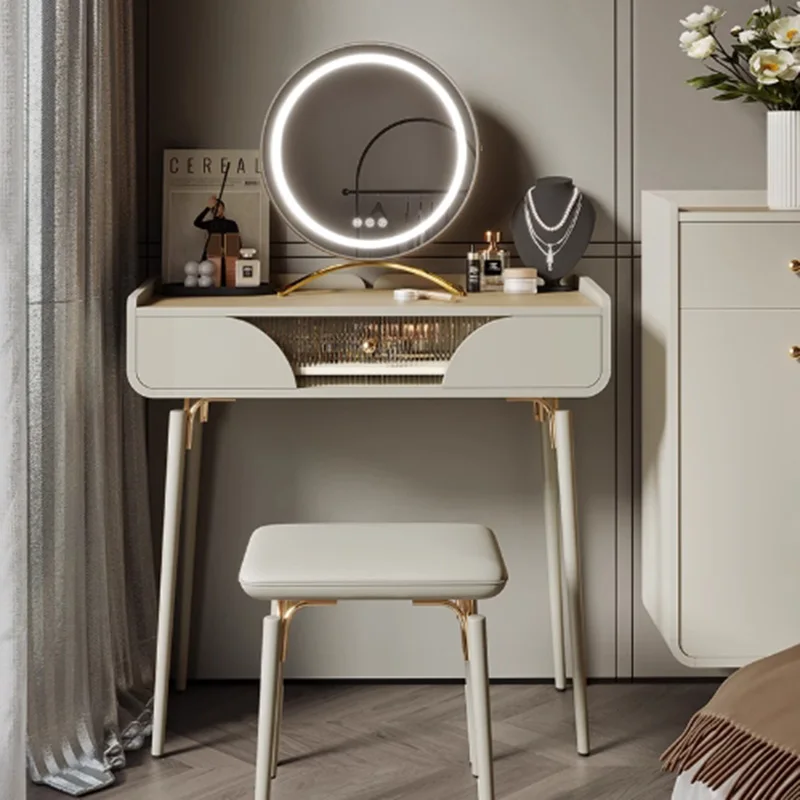 Modern Bedroom Vanity Table White Drawers Wood Girl Dressing Table Comfortable Cosmetics Chair Mesa De Maquillaje Home Furniture