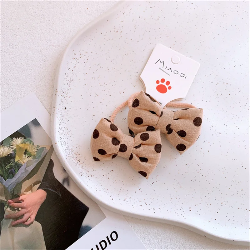 2025 Cute Dot Cloth Bow Hair Rope Ring Children Baby Girls Kids Elastic Hair Rubber Band Accessories Headdress Headwear Ornament