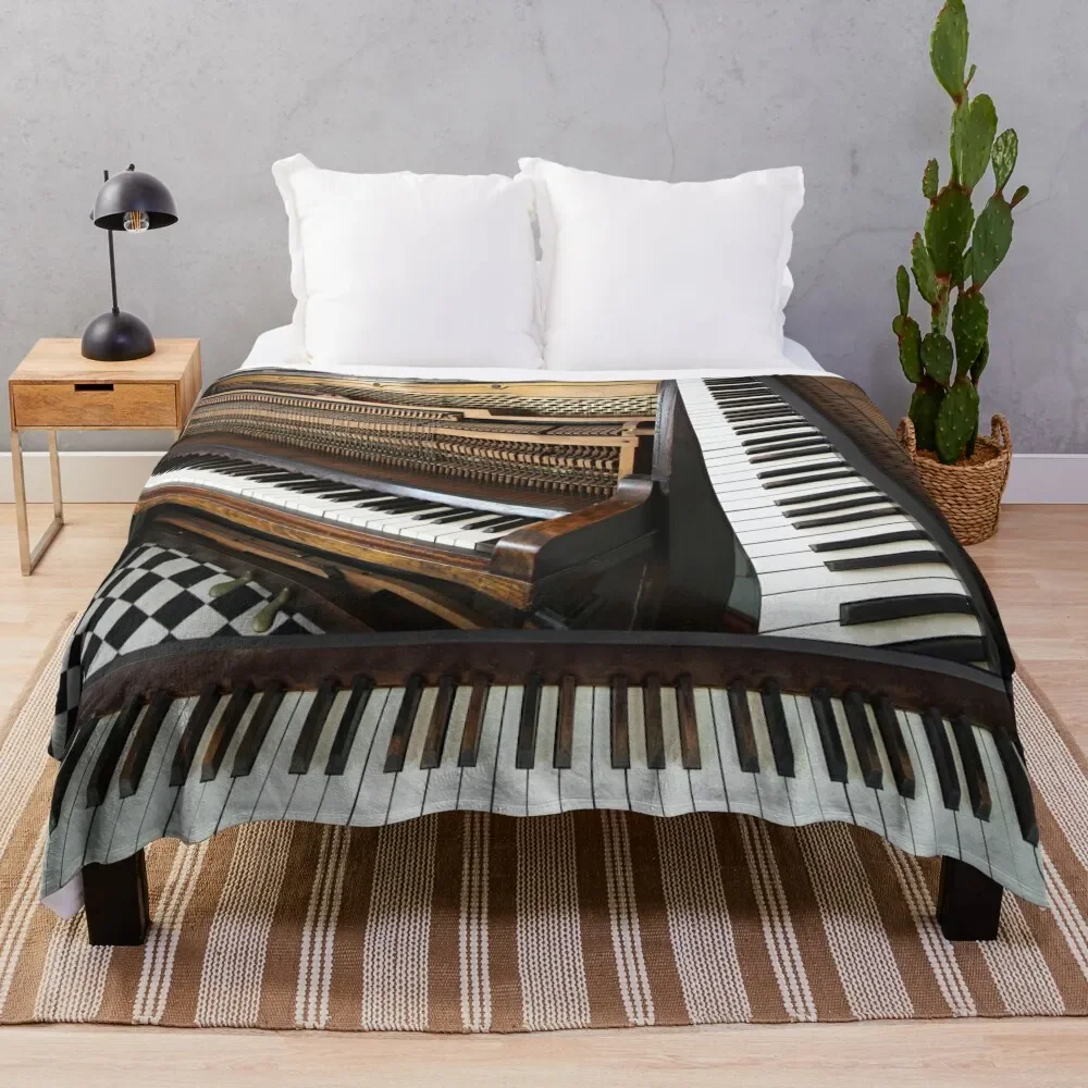 

Piano montage, vintage musical instrument Throw Blanket Luxury Flannel Fabric blankets and throws Blankets