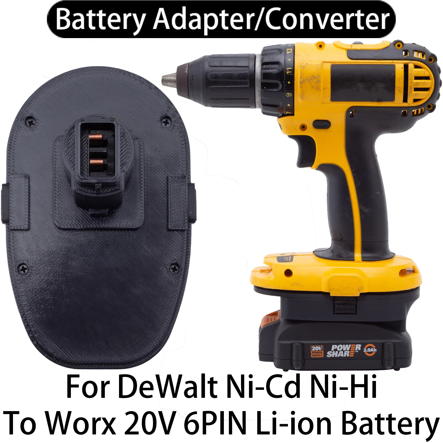 Battery Adapter Converter For DeWalt Ni-Cd Ni-Hi Tools To Worx 20V 6PIN Li-ion Battery Adapter Converter WA3525 WA3578