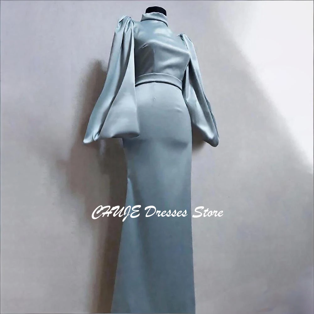 

Индивидуальный вечерний наряд с длинными пышными рукавами, мусульманское торжественное платье, с высоким воротом, из шелкового атласа, в арабском стиле, для вечеринок