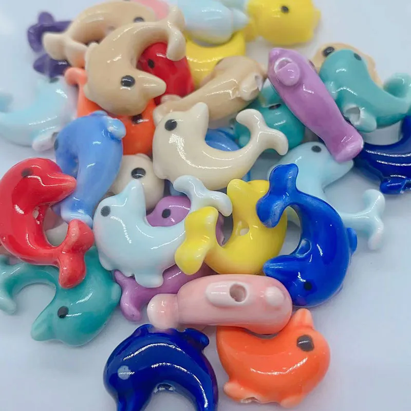 10pcs New Dolphin Ceramic Beads DIY Jewelry Accessories Making Bracelet Necklace Earrings