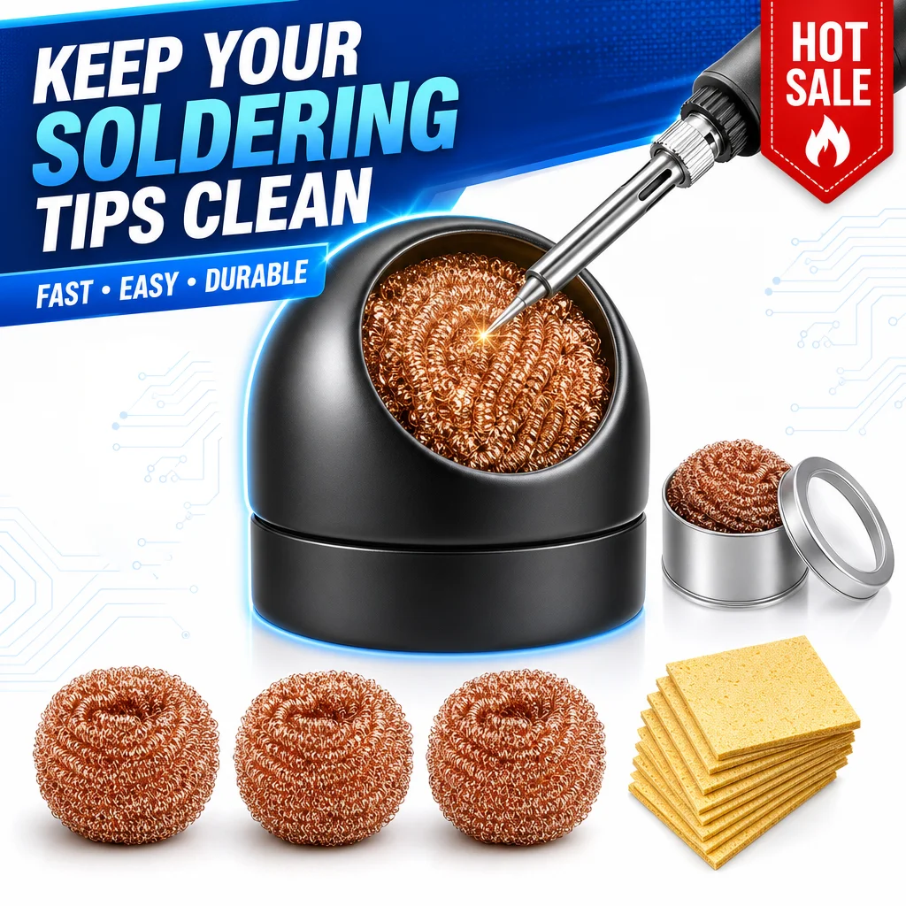 

Soldering Iron Tip Cleaner Copper Wire Cleaning Ball with Holder Sponge Anti-Oxidation No Water Durable Welding Repair Tool
