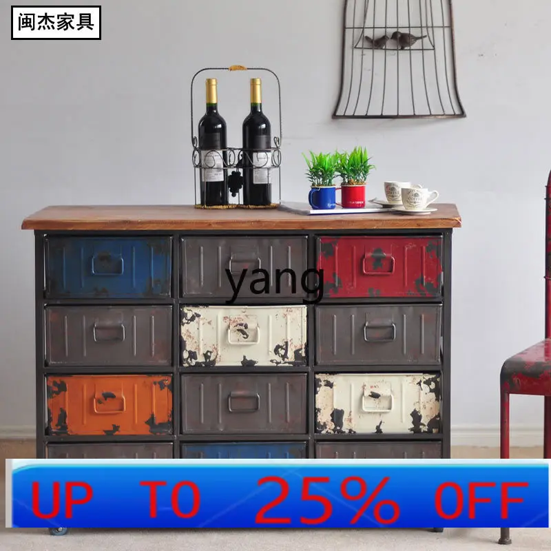 

Lcx solid wood wrought iron retro living room wine cabinet household storage cabinet