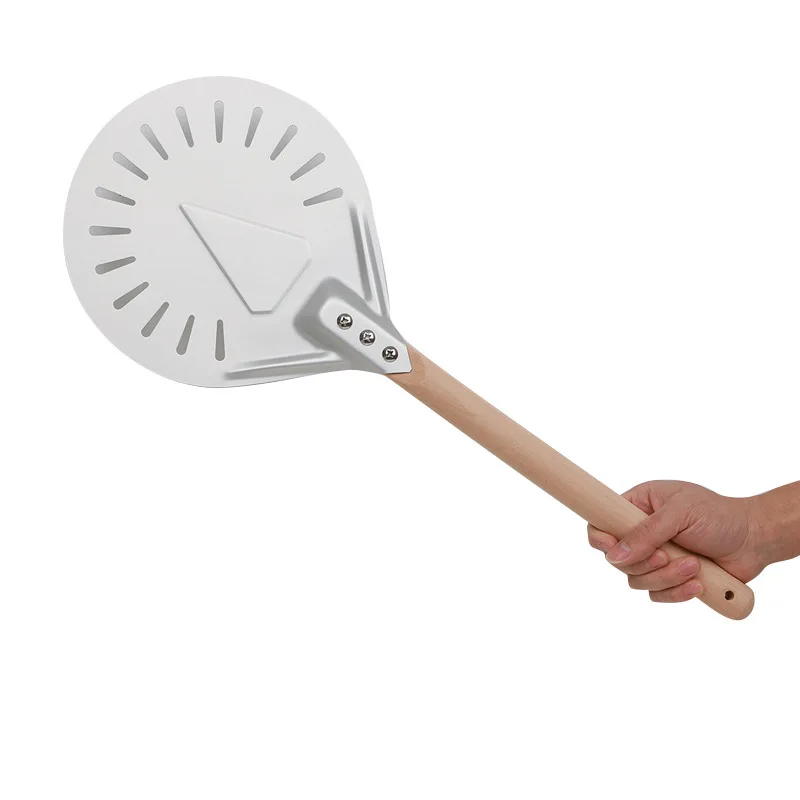 7/8/9/10 Inches Heavy-Duty Perforated Pizza Peel - Portable Wooden Handle, Extended Handle Oven Baking Shovel