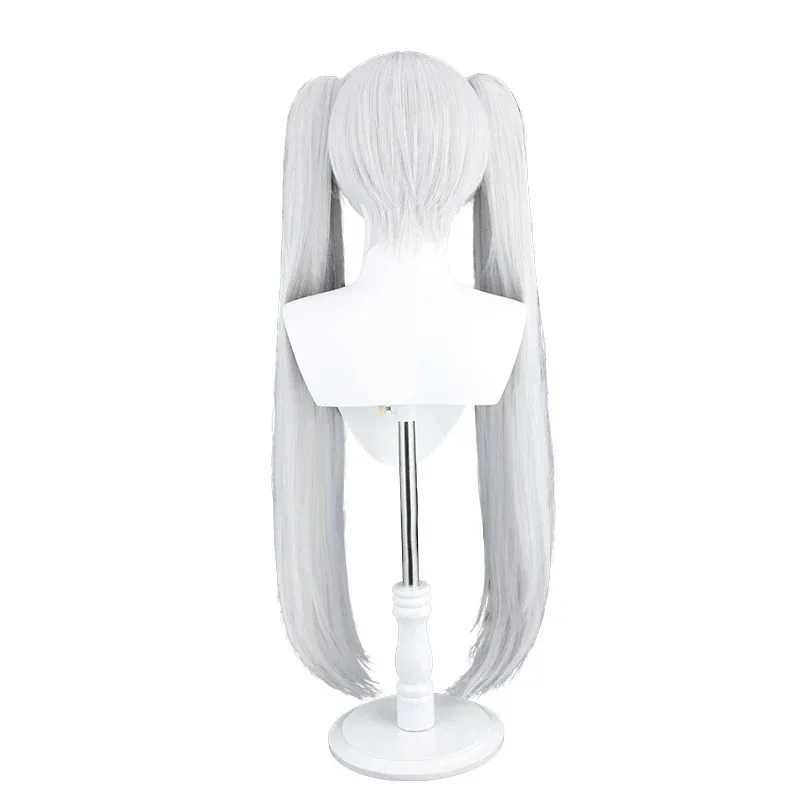 Rolecos anime sousou no frieren frieren cosplay perucas 90cm tira cor branca peruca duplo rabo de cavalo resistente ao calor cabelo sintético