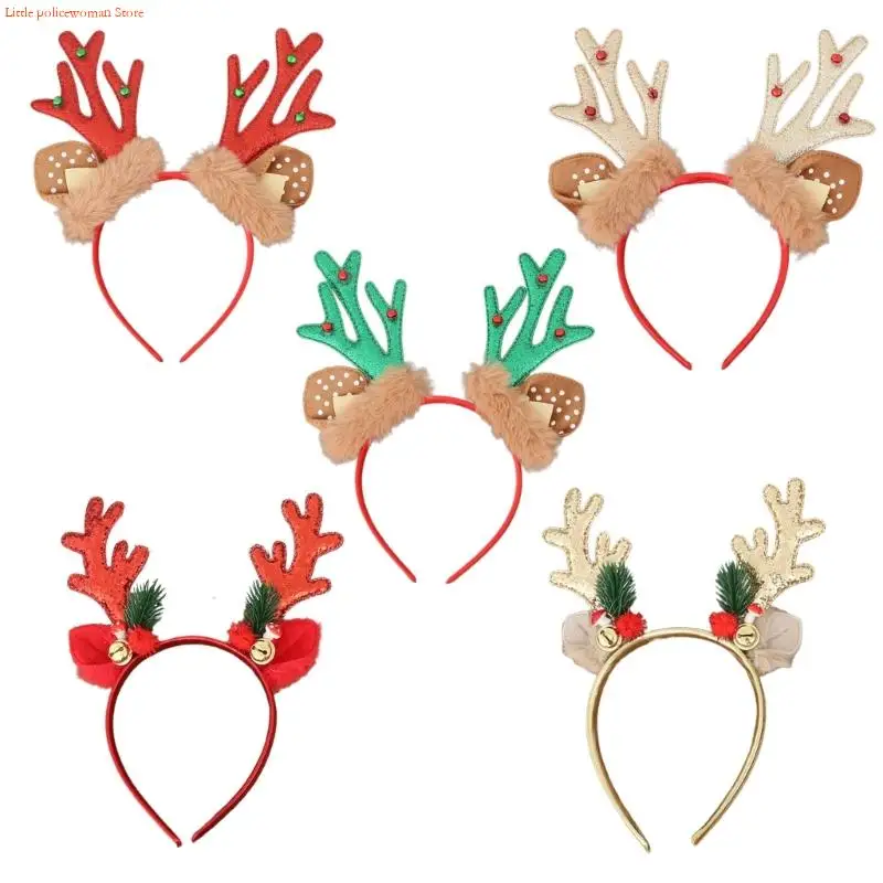 

F92D Deer Horn Hairband Headwear With Bells Children Adults Party Decoration