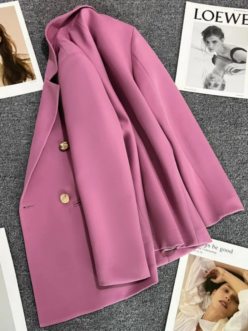 Manteau imbibé de boutons en métal violet et rose pour femme, blazer à double boutonnage, design de style britannique, nouveau, printemps et automne, WERQ