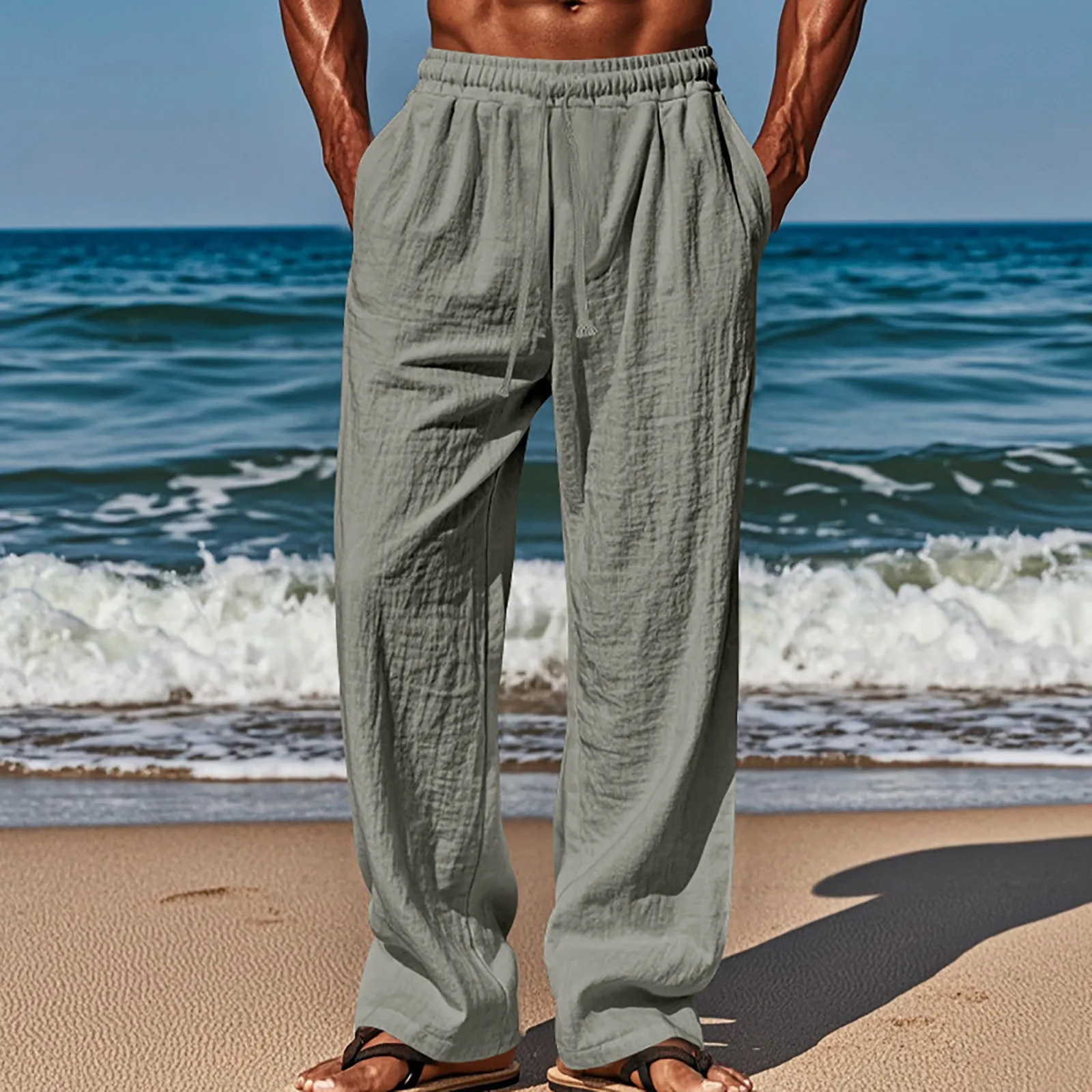 Pantalon Décontracté en Coton et Chanvre pour Homme, Vêtement de Grande Taille, Confortable et Respirant, à Jambes Larges