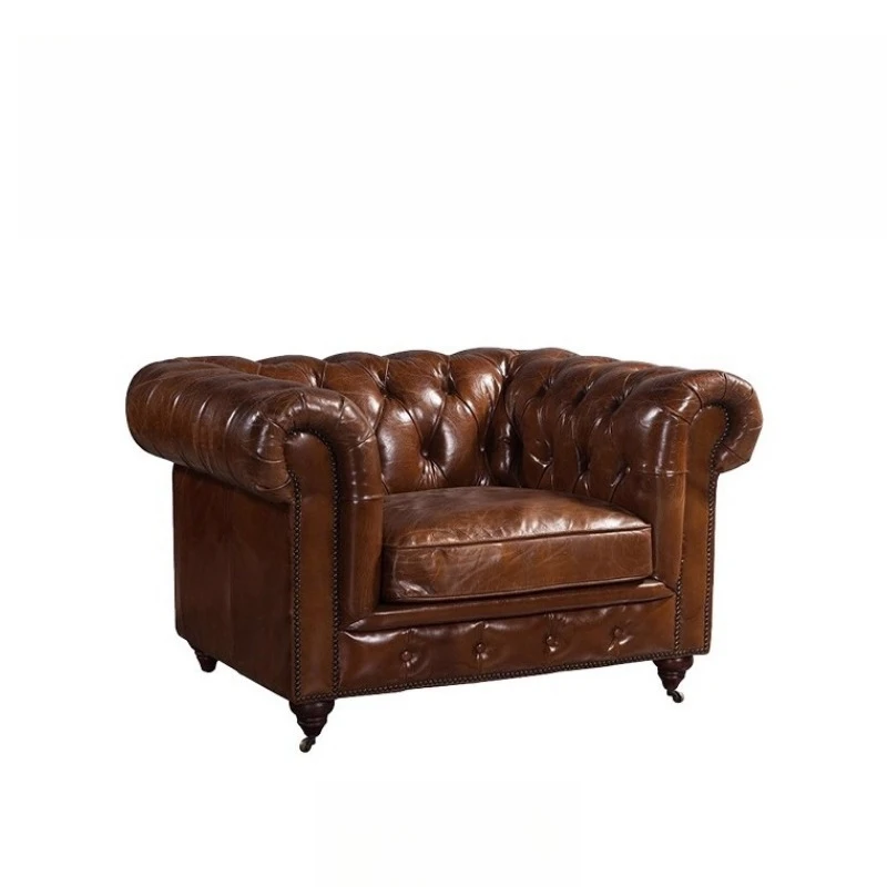 American oil wax leather buckle leather sofa bar whiskey living room retro industrial style cigar bar KTV box
