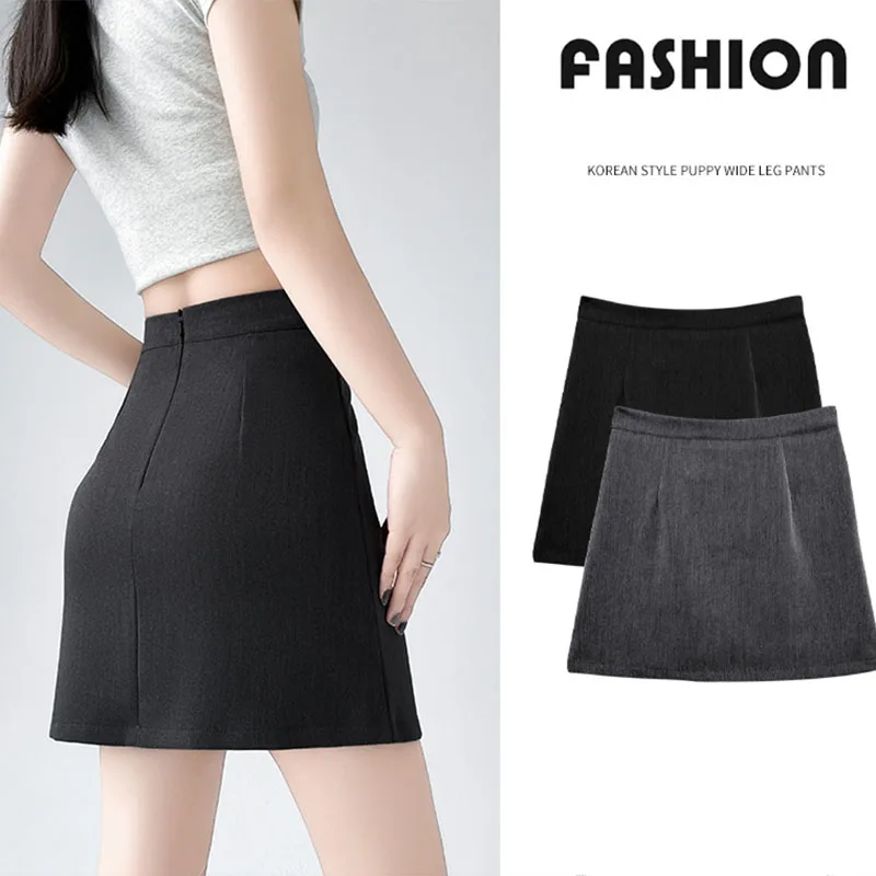 Black Gray Office Lady Mini Skirts Korean Temperament High Waisted Hip Wrap Skirt Women Solid Color Basic A-Line Short Skirts