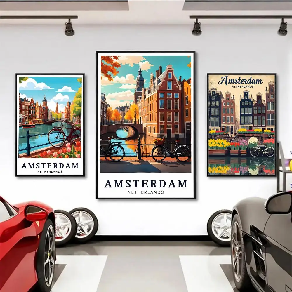art Amsterdam Canal Poster Wall Posters Art Print HD Print Self-Adhesive Waterproof Wall Stickers Room Decoration