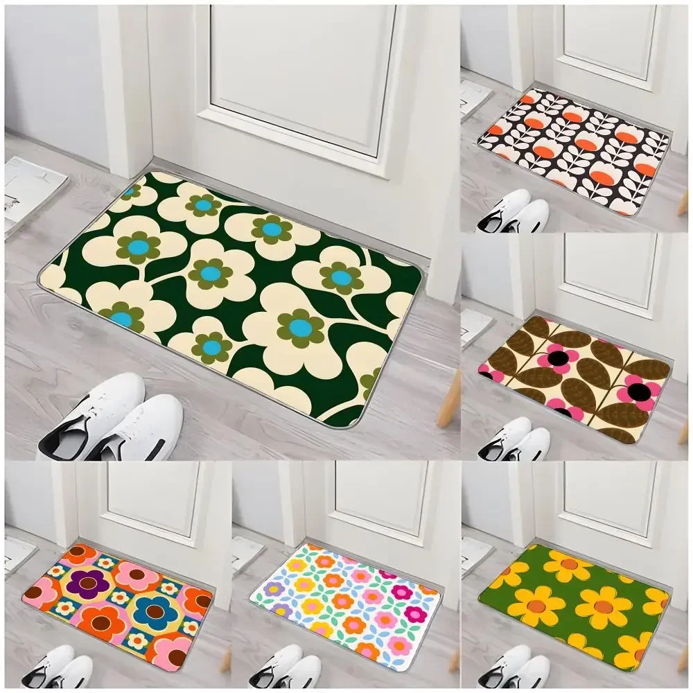Floor Mat Non Slip Washable Flannel Door Mat Absorbent Indoor Floor Rug Pattern Retro O Orila Kiely Flower Print
