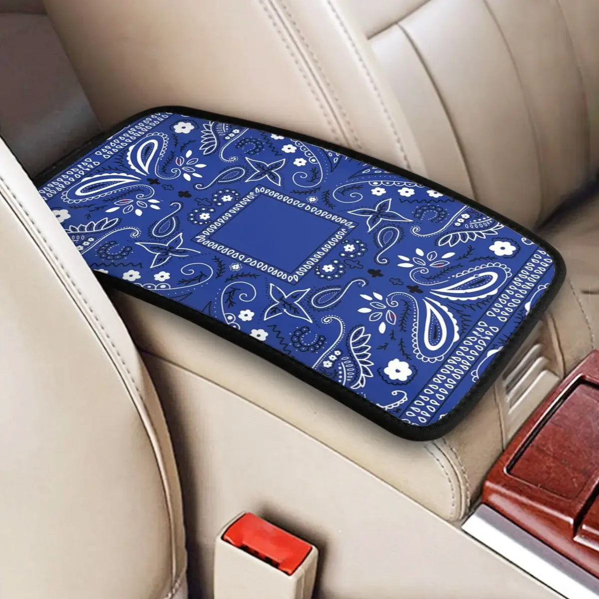 Center Console Cover Pad for Car Auto Paisley Pattern Bandana Style Car Arm Rest Mat Car Decor Accessories Storage Box Cover