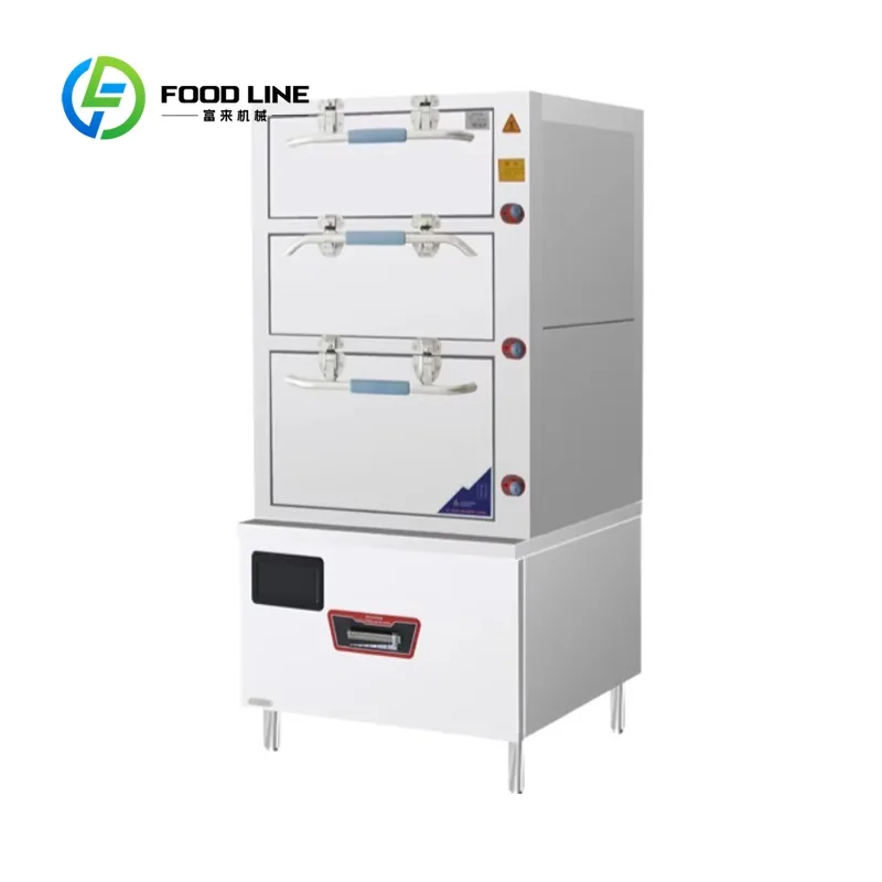Customized Commercial Induction Seafood Steamer 3-Tier Cabinet for Restaurant & Hotel (Rice/Fish/Vegetables)