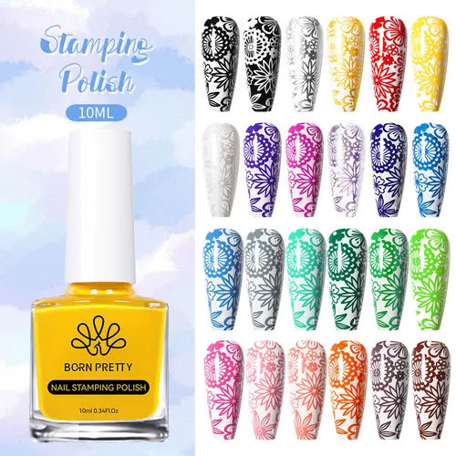 Imagen 1 del producto BORN PRETTY 10ml esmalte de uñas estampado amarillo negro blanco oro para placas de estampado de uñas barniz de impresión barniz de diseño DIY