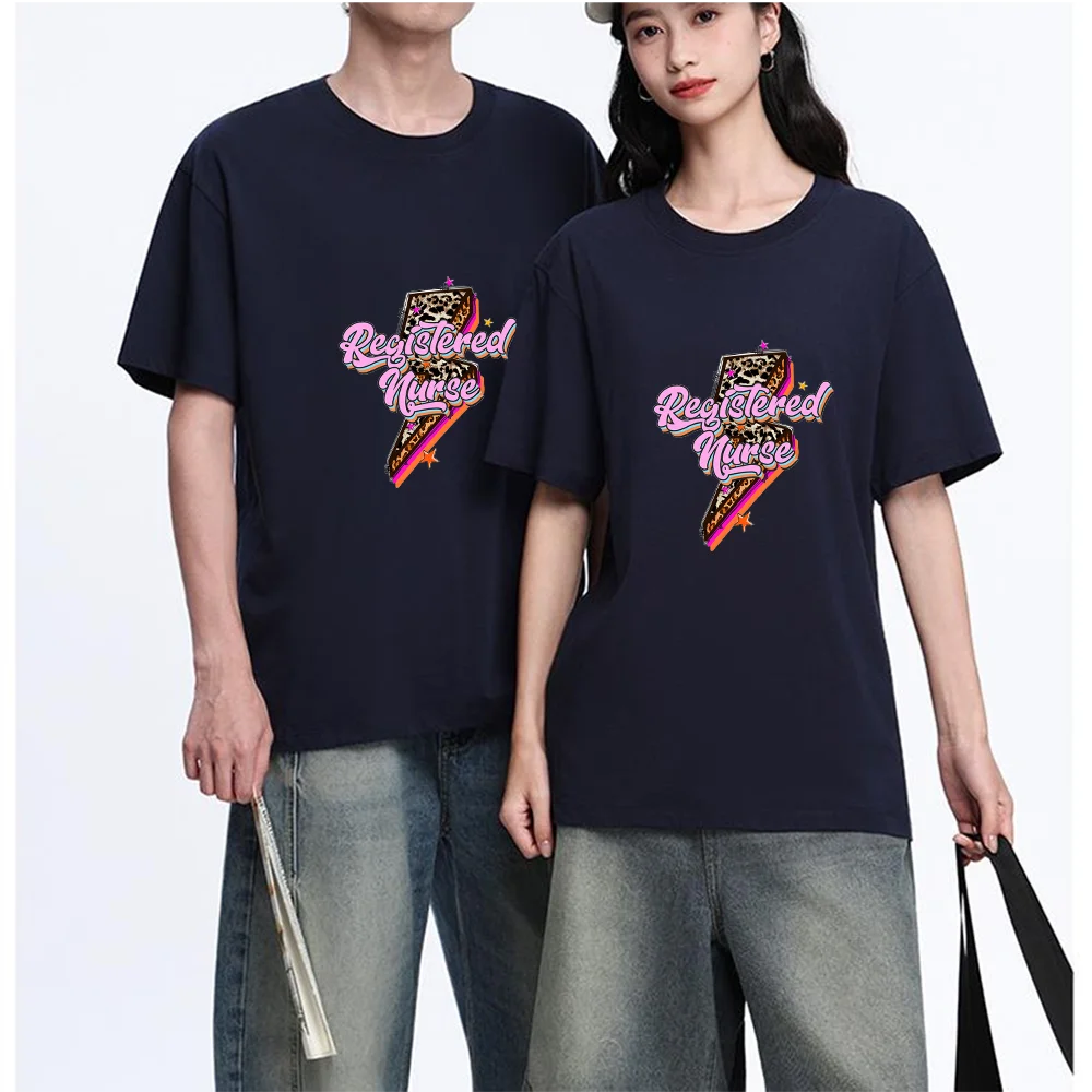 Registered Nurse Leopard Print Lightning Bolt Printed T Shirt Breathable Fabric S-XXL Personalized Custom Casual Short Sleeve Te
