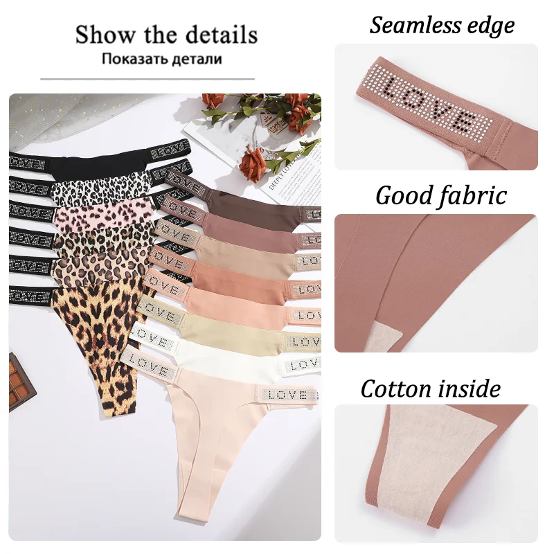 3Pcs/Set Low Waist Sexy Panties Women Thongs Rhinestones Letter Diamonds G-string Sports Thong Shorts Briefs T-back Size XS-XL - Image 5