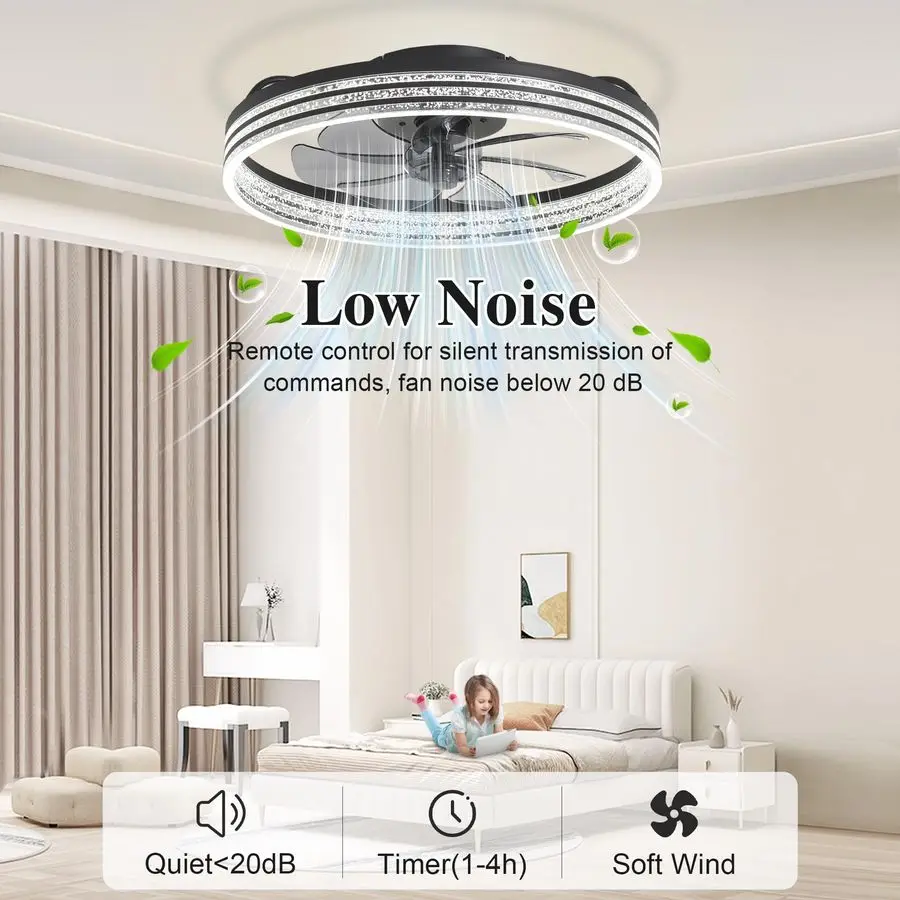Ventilateurs de plafond avec lumières WiFi à distance Alexa 20 Ventilateurs de plafond modernes à profil bas encastrés pour chambre à coucher Température de couleur continue