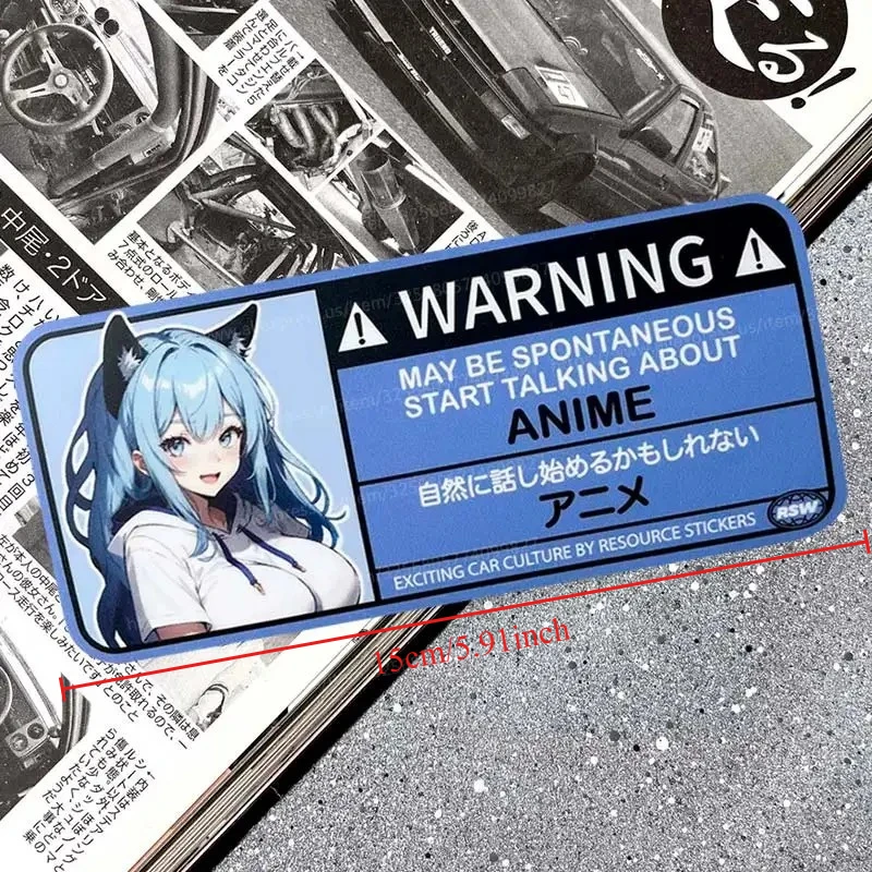 JDM Anime Girl Warning Stickers Cartoon Vinyl Decals for Motorcycle Electric Scooter Car Body Window Decor Waterproof