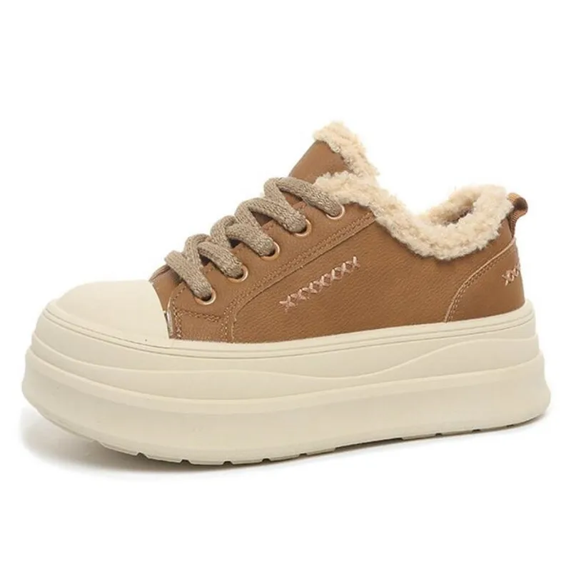 جديد عدم الانزلاق الرياضة حذاء من الجلد سميكة وحيد الشتاء النساء أحذية قطنية الصوف منصة دافئة Bootie الارتفاع زيادة أحذية السيدات