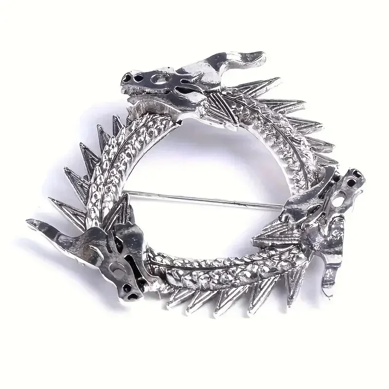 Retro Ethnic Style Three-Headed Dragon Brooch Round Neck Badge Suitable for Men's Suit Jacket Scarf Accessories