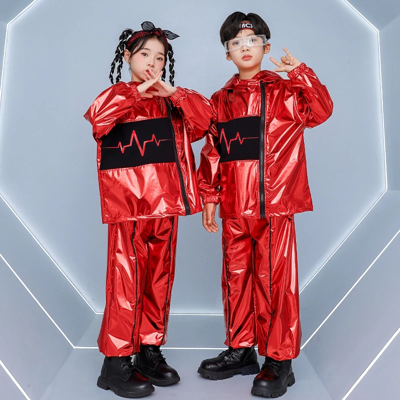 Kinderen Jazzdans Kostuum Futuristische Show Kleding School Prestaties Pak Rode Hip Hop Set Street Dance Kleding VDL4848