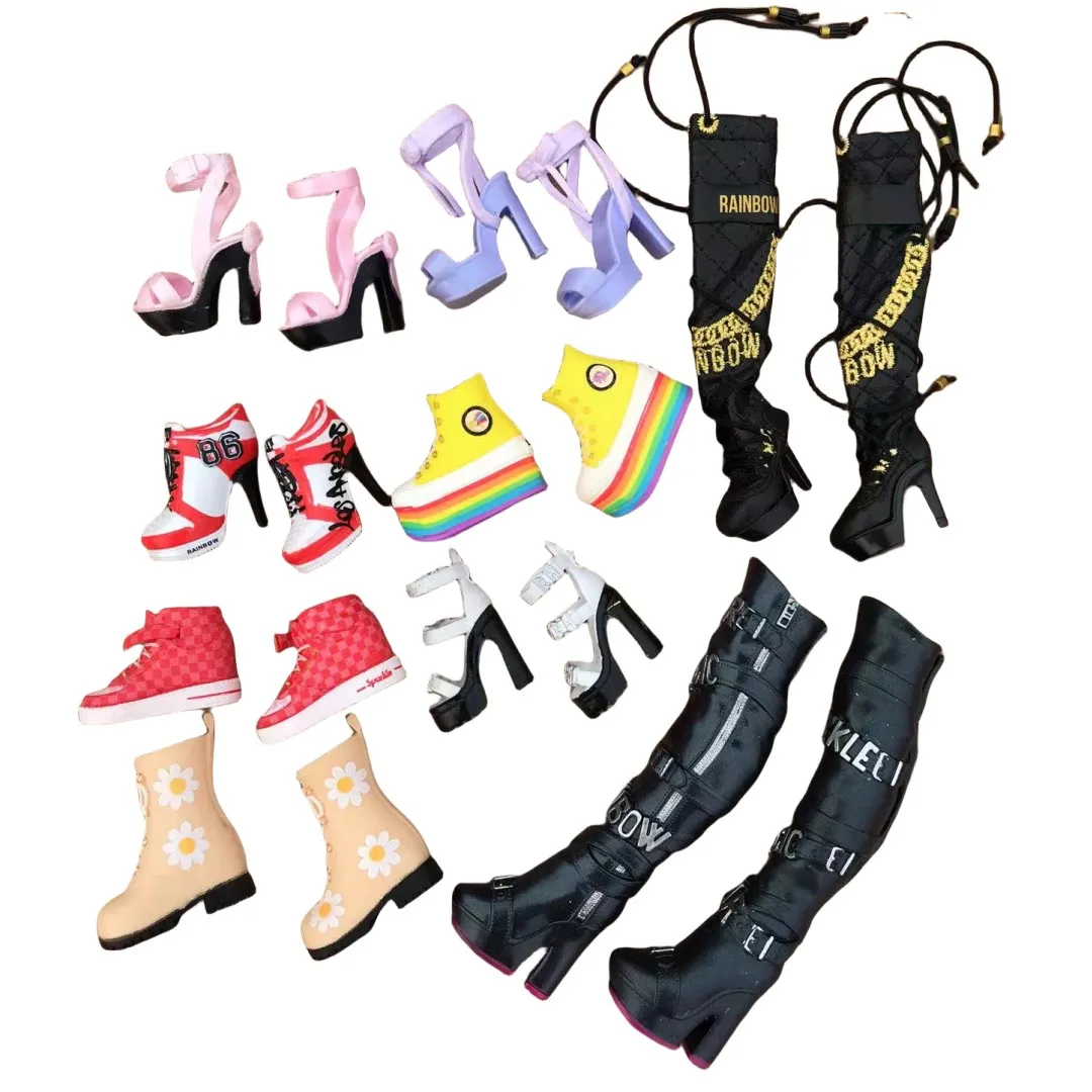 Rainbow Black Boots Black Leather Shoes Colorful Sandals Novelty Shoes Original Doll Part Accessories Decors