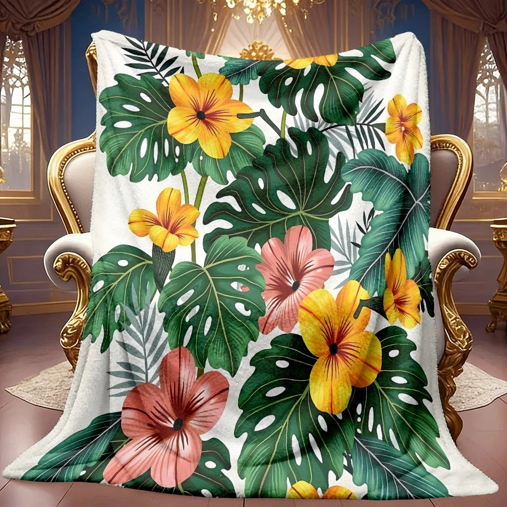 Lush Botanical Foliage Soft Warm Bed Throw Blanket Versatile Decorative Wrap For Coffee Shop Office Gym Dance Studio Lounge Room