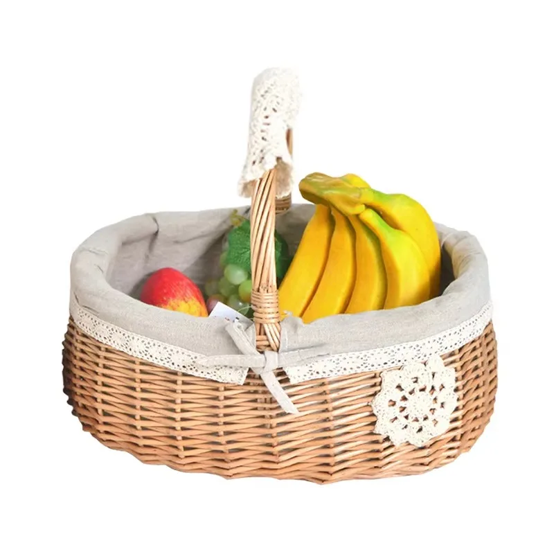 Best Selling Wicker Picnic Basket Suspended Eco-Friendly Portable Outdoor Storage Basket for Kitchen Use
