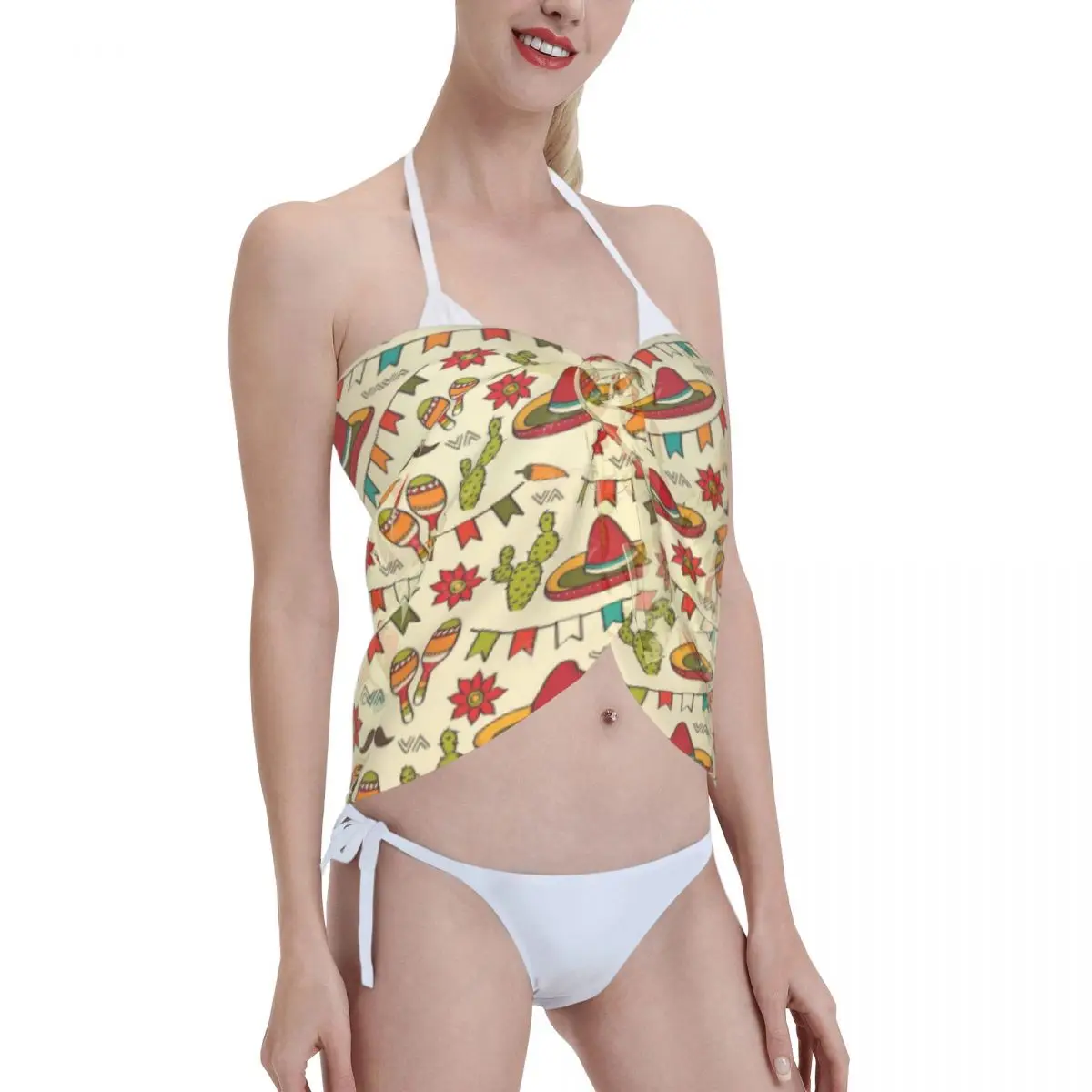 ที่กําหนดเองสําหรับชุดว่ายน้ําที่มีสีสันเม็กซิกันวันผู้หญิงสั้น Sarongs Beach Wrap ผู้หญิงชายหาดบิกินี่ Wrap Sarongs ชุดว่ายน้ํา