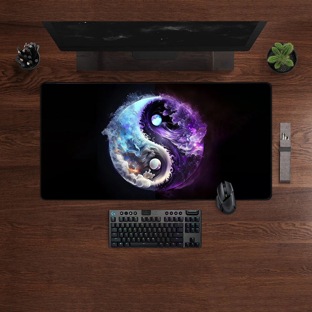 Game mouse pad black and white cherry blossom mouse pad lengthened seam yin and yang koi mouse pad keyboard pad art table pad