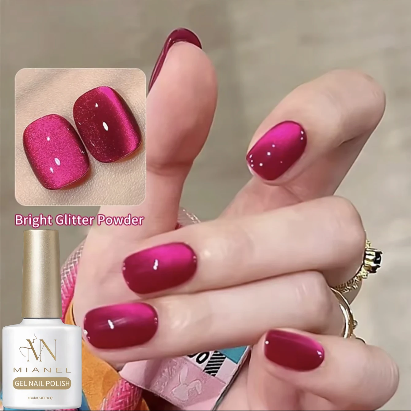

MAINEL 10ML 1Pcs 2026 Pink Nails Summer Hot Girl Dragon Fruit Cat Eye Nail Polish Glittery High End And Makes Skin Look Whiter