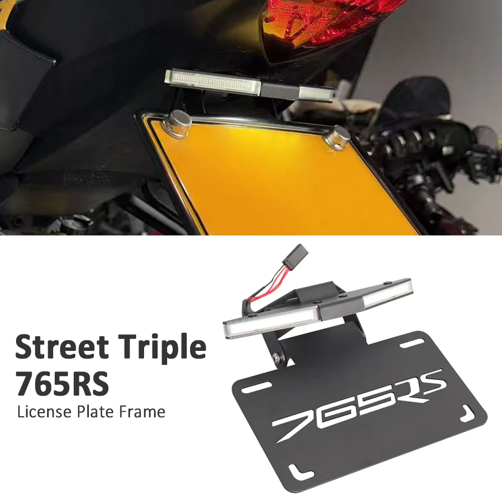 

Motorcycle Rear License Plate Tail Frame Holder Bracket Turn Signal LED Accessories For Street Triple 765 RS 765RS 2020-2025